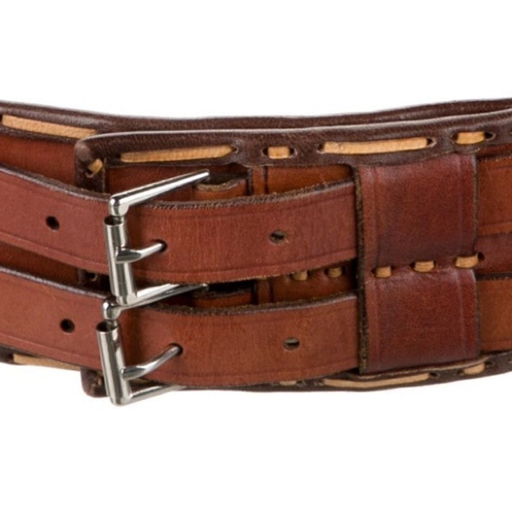 *Ralph Lauren Collection Brown Multi Double Buckle Whipstitched Western Belt - Picture 13 of 16